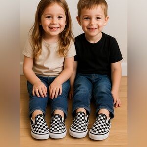 Vans Kids Black and White Checkered Slip-On Sneakers sz 7.5